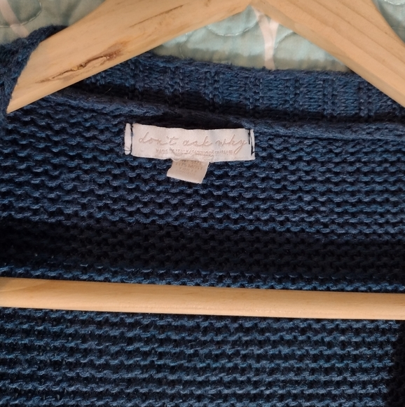 Teal blue knit open front cardigan sweater - Picture 5 of 6